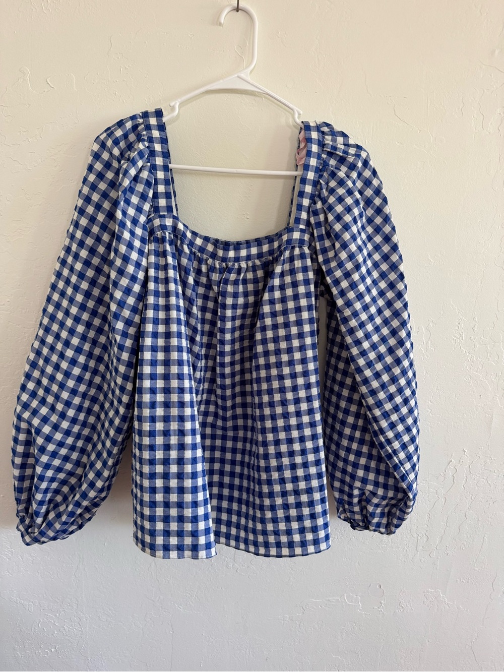 Kate Spade | bubble sleeve square neck top in blue gingham!
